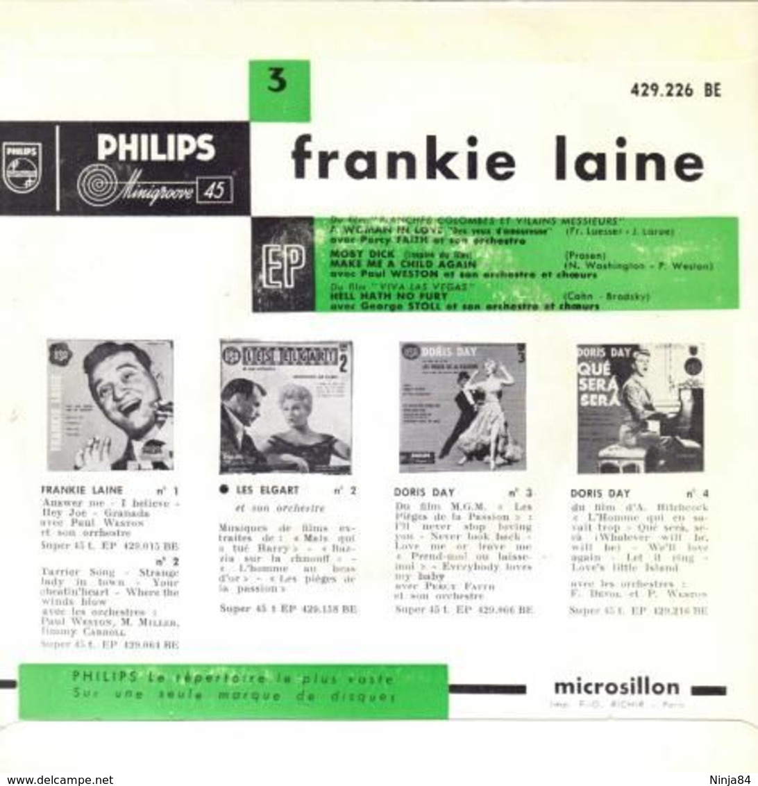 EP 45 RPM (7")  B-O-F  Frankie Laine  "  Blanches Colombes Et Vilains Messieurs  " - Soundtracks, Film Music