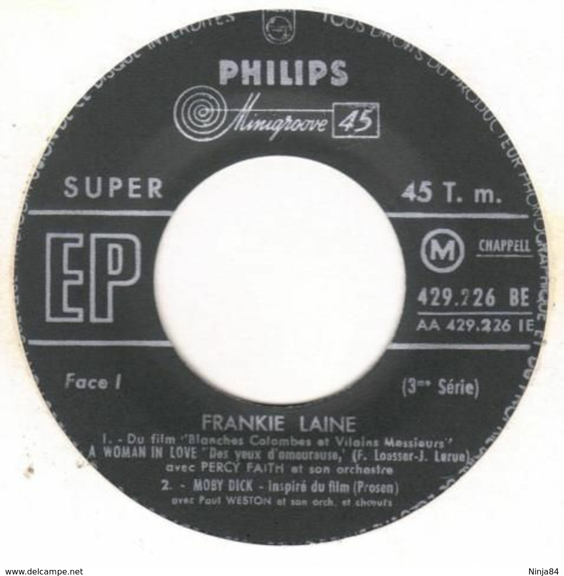 EP 45 RPM (7")  B-O-F  Frankie Laine  "  Blanches Colombes Et Vilains Messieurs  " - Soundtracks, Film Music