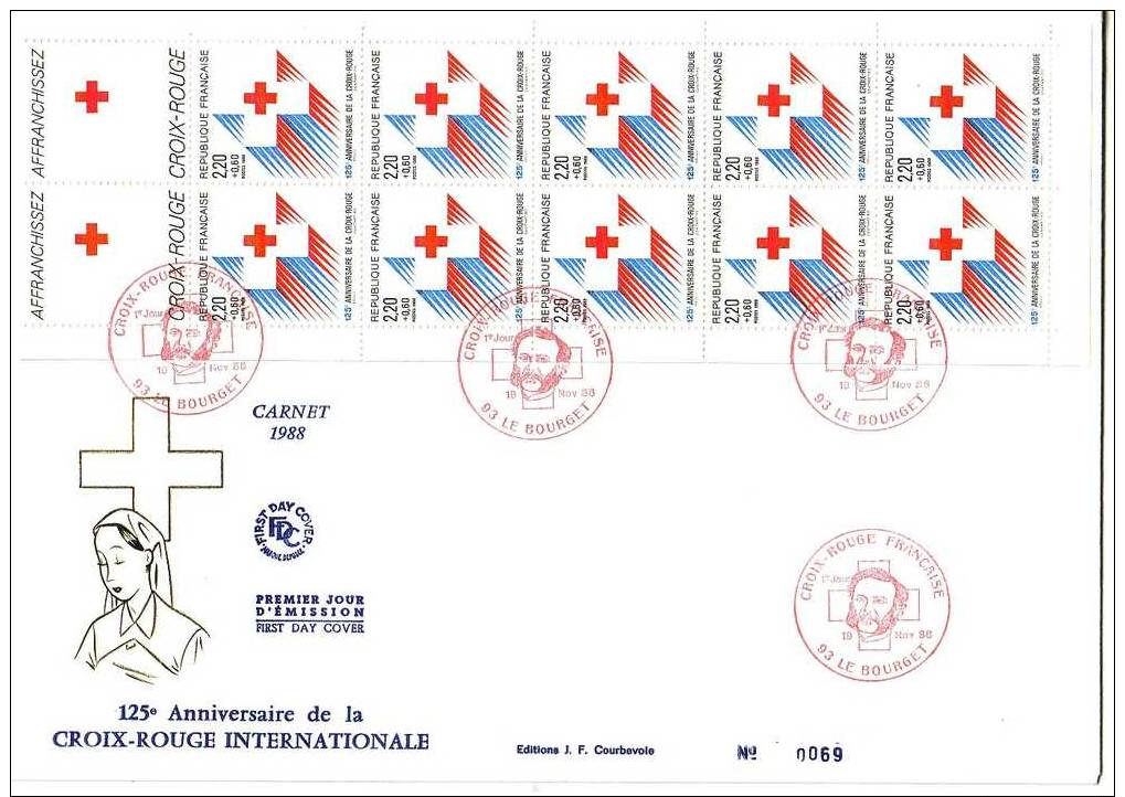 FRANCE  Enveloppe 1er.jour 125eme  Anniversaire Croix Rouge Internationale  De 1988 - Collections