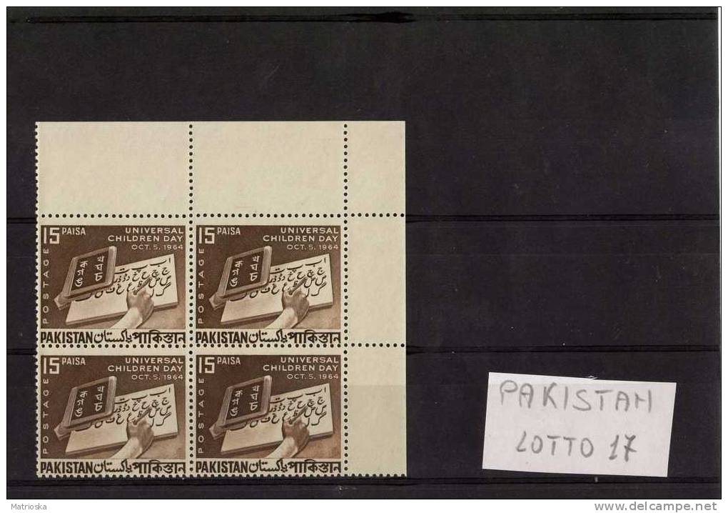 PAKISTAN 1964 - SCOTT 211** MNH Quartina Ad Angolo Di Foglio  - Lotto 17 - Pakistan