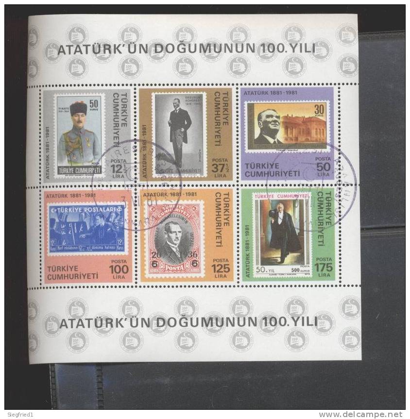 Türkei Gestempelt Block 19 Geburtstag Atatürk - Used Stamps