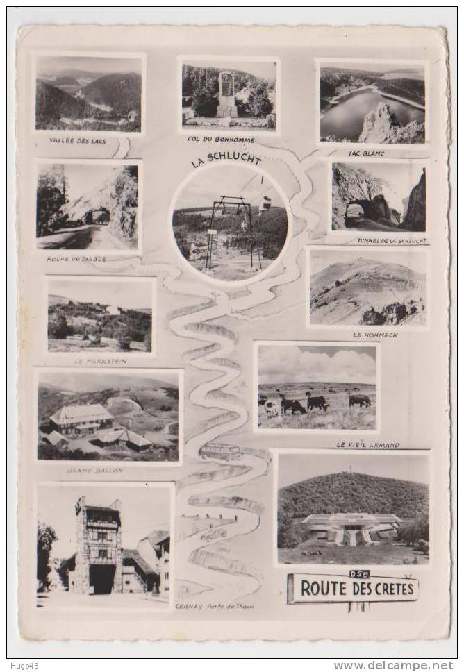 (RECTO/VERSO) DEPUIS CERNAY JUSQU'AU COL DU BONHOMME EN 1958 - ROUTE DES CRETES - BELLE FLAMME POSTALE AU VERSO - Cernay