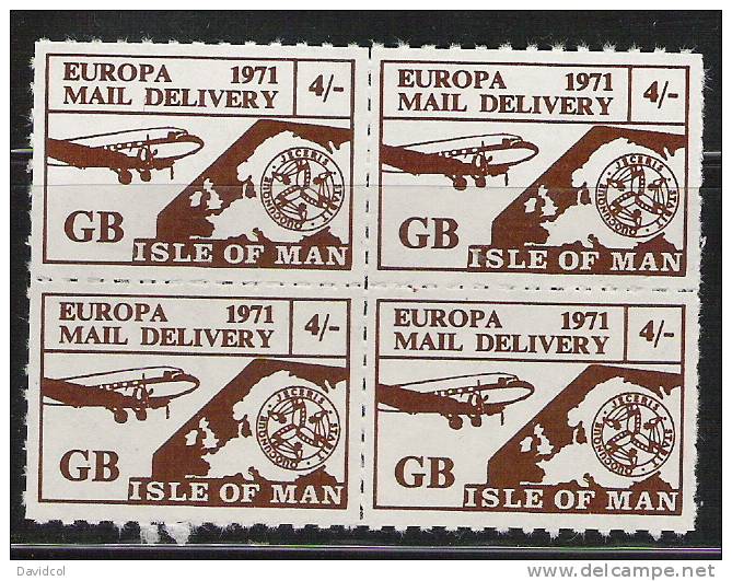 Q905-GREAT BRITAIN .-. 1971 .-. ISLE OF MAN . 4 S  - MAIL DELIVERY - BLOCK PERFORATE - Local Issues