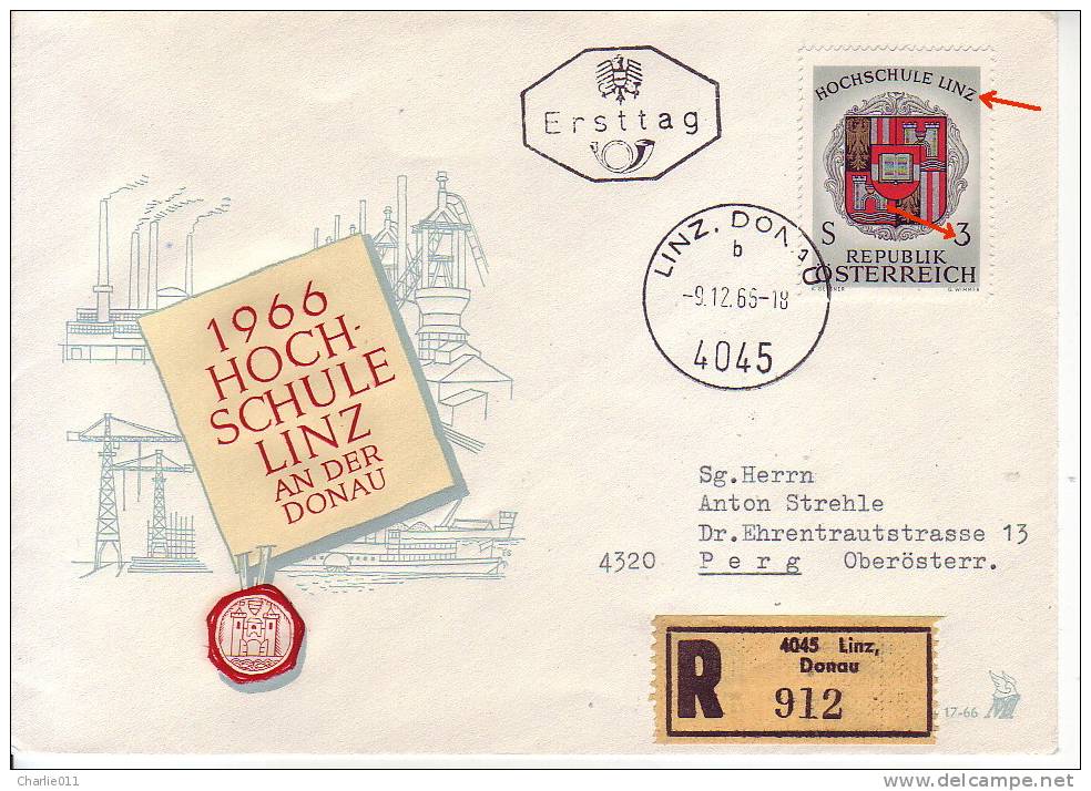 HIGH SCHOOL LINZ-3 S-FDC-REGISTERED-ERRORS-DOT ON 3-Z-AUSTRIA-1965 - Errors & Oddities