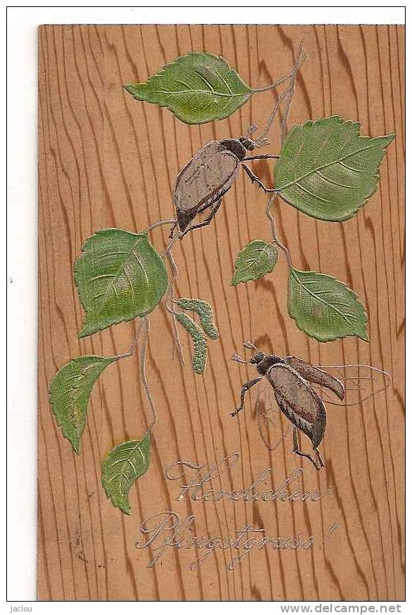 FANTAISIE GAUFREE FEUILLES ET INSECTES HANNETONS REF 20639 - Insetti