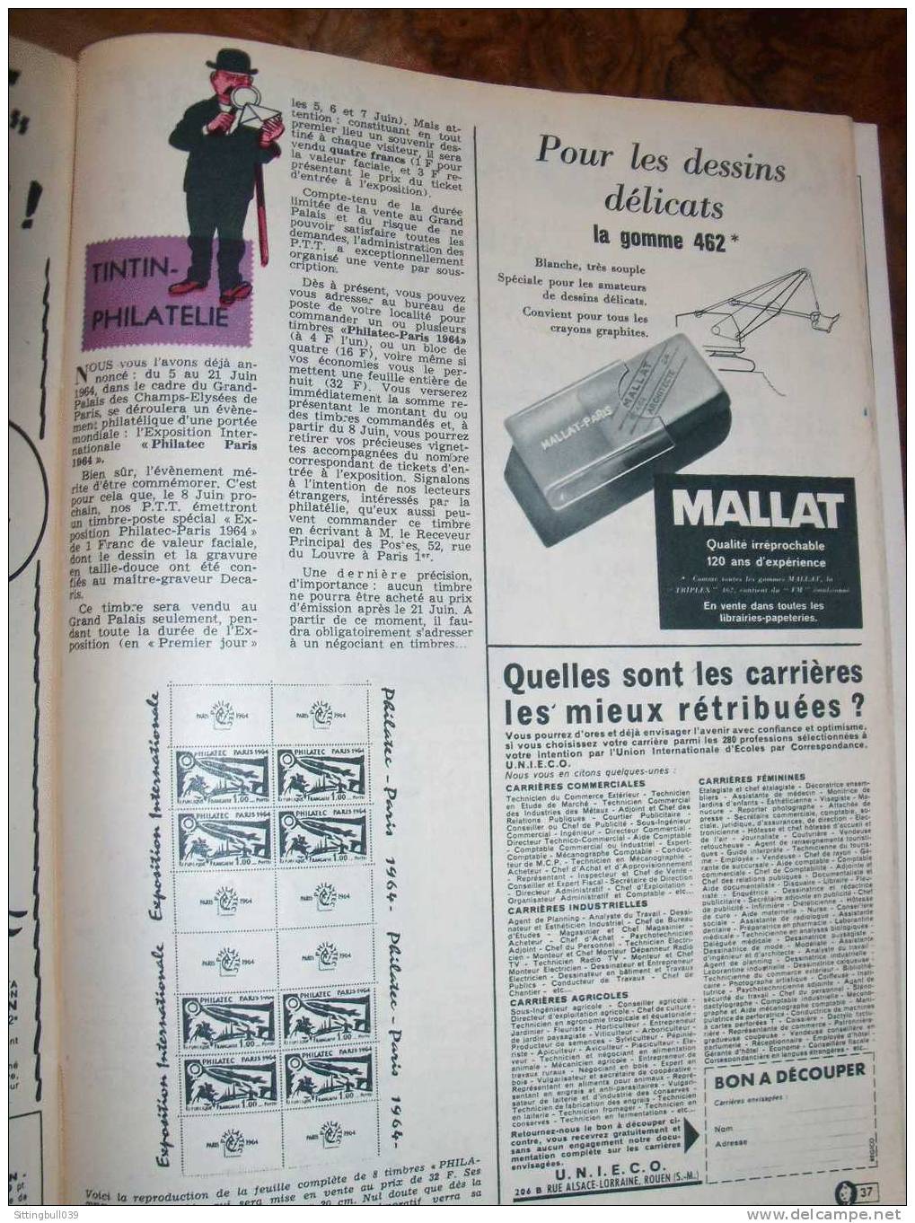 TINTIN N° 810 du 30 avr. 1964. Tintin et Milou en 1ère de couverture + Grand Jeu-Concours 1964.