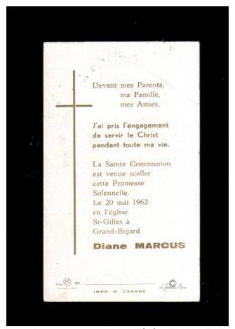 1 Communieprentje , Image Communion, St-Gilles à Grand-Bigard, Marcus, 1962 - Devotieprenten