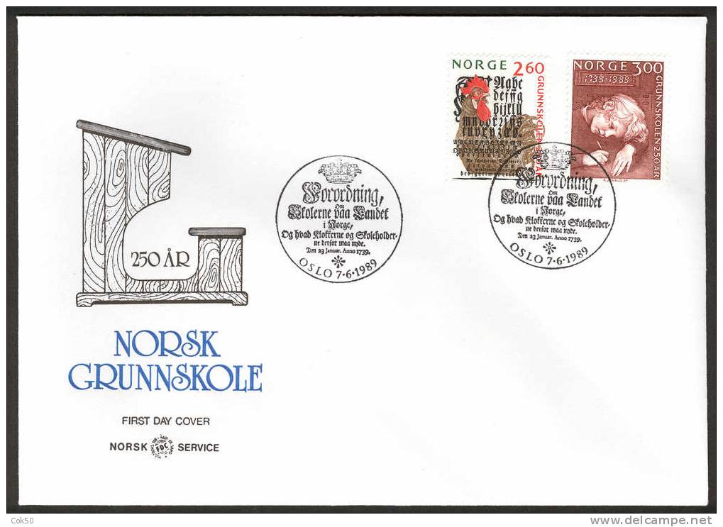 NORWAY FDC 1989 «Elementary School 250 Years Anniv.». Perfect, Cacheted Unadressed Cover - FDC