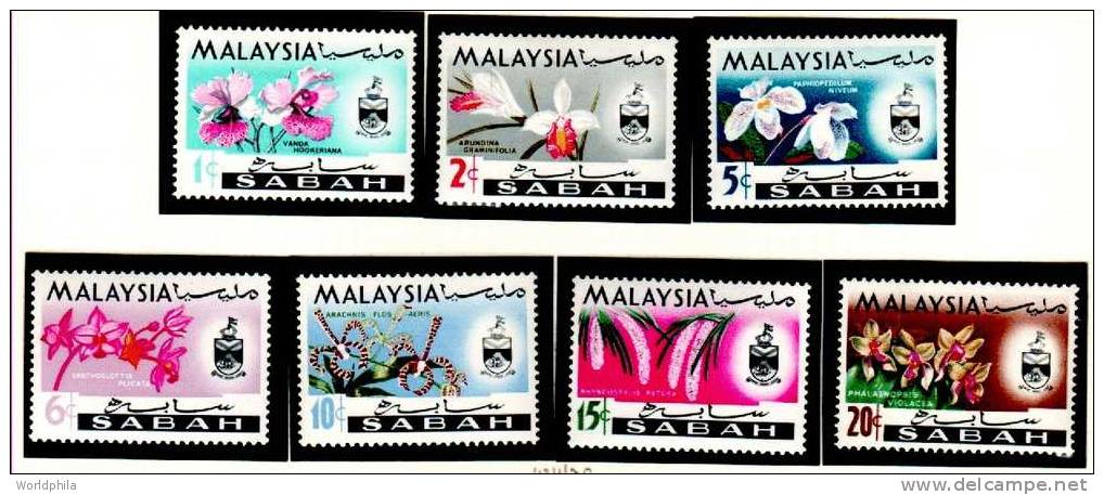 Sabah Malaysia "Flowers-Orchids" Complete Set Michel#17-23 MNH ** 1965 - Sabah