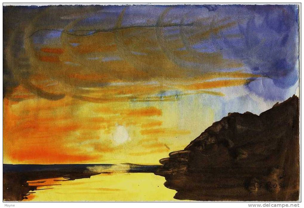 SUPERBE AQUARELLE  ORIGINALE  DE  J.F .  ROSS -   LEVER DE SOLEIL DANS LES ROCHEUSES  -  53 USA - Acuarelas