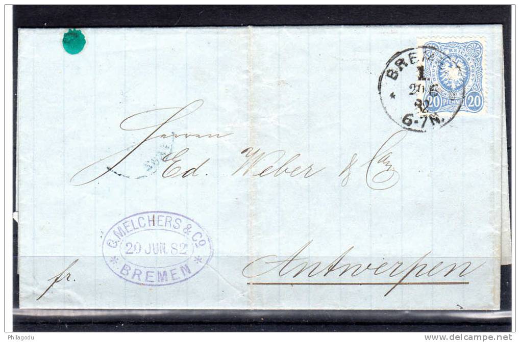 Reich   1882  écusson Sur Lettre, Yv.39  Brief Nach Belgien - Autres & Non Classés