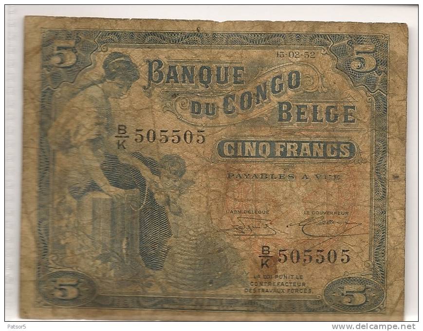 Congo Belge 5F 1952 - Non Classés