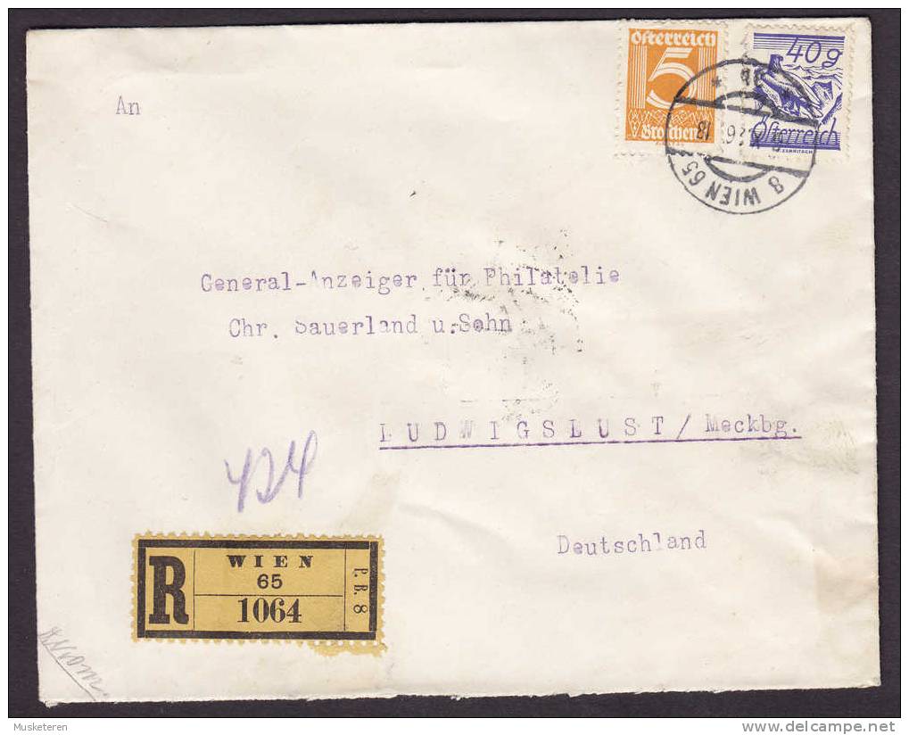 Austria Registered Recommandée Einschreiben WIEN Label 1926 Cover To Ludwigslust Meckl. Deutschland - Covers & Documents