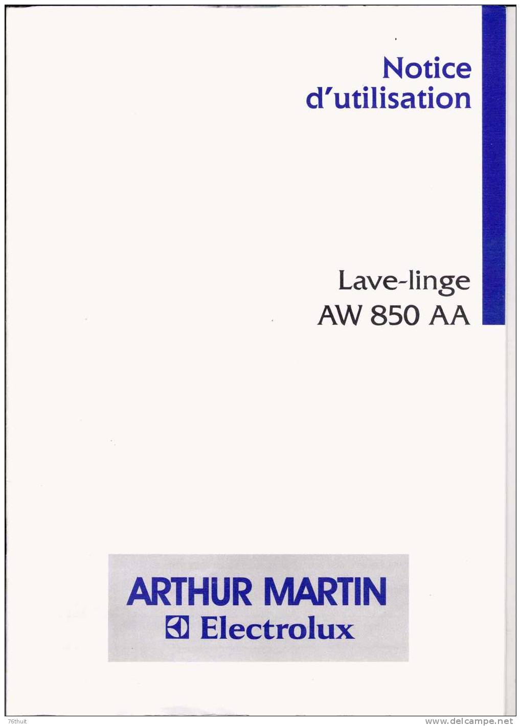 NOTICE Lave Linge Arthur Martin AX 850 AA- Etat Neuf - Material Y Accesorios