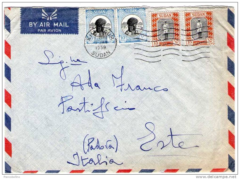 SUDAN AIR MAIL COVER FROM KHARTOUM TO ITALY 1959 - Sudan (1954-...)