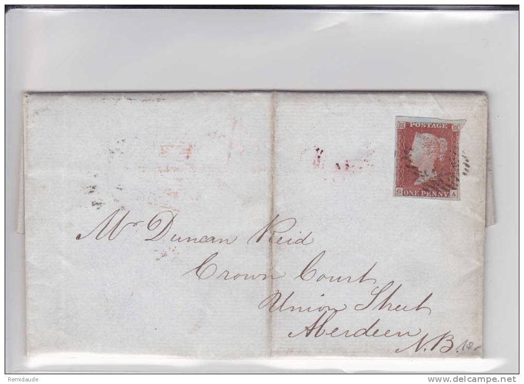 GRANDE BRETAGNE - 1846 - YVERT N° 3 (LETTRES G A) SUR LETTRE DE LONDON POUR ABERDEEN - Covers & Documents