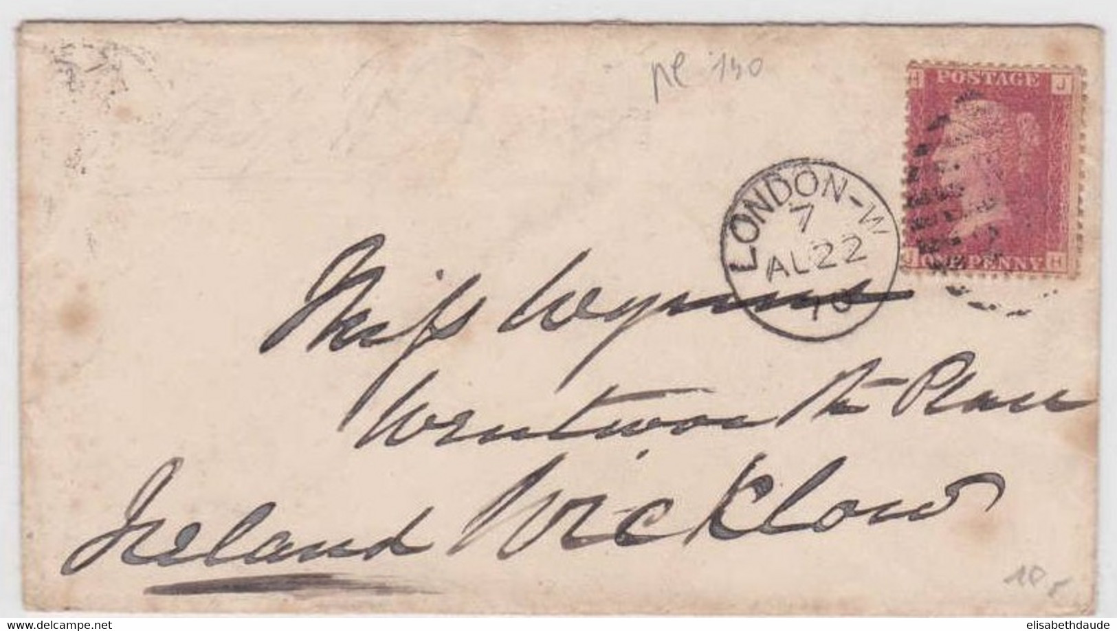 GRANDE BRETAGNE - 1870 - YVERT N° 26 (PLANCHE 140) SUR LETTRE DE LONDON POUR L'IRLANDE - Cartas