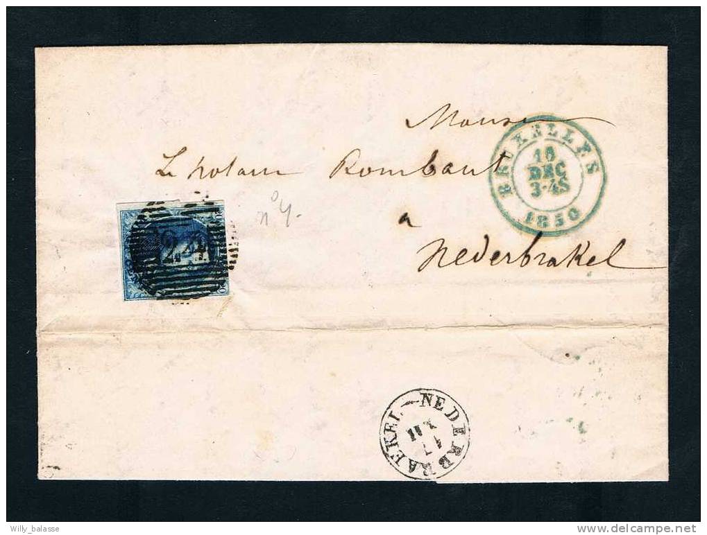 Belgique 1850 Lettre Affr N°4 P24 BRUXELLES + Arrivee T18 NEDERBRAKEL - Autres & Non Classés