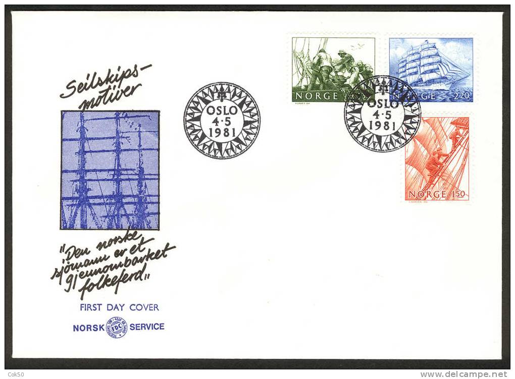 NORWAY FDC 1981 «Sailingships». Perfect, Cacheted Unadressed Cover - FDC