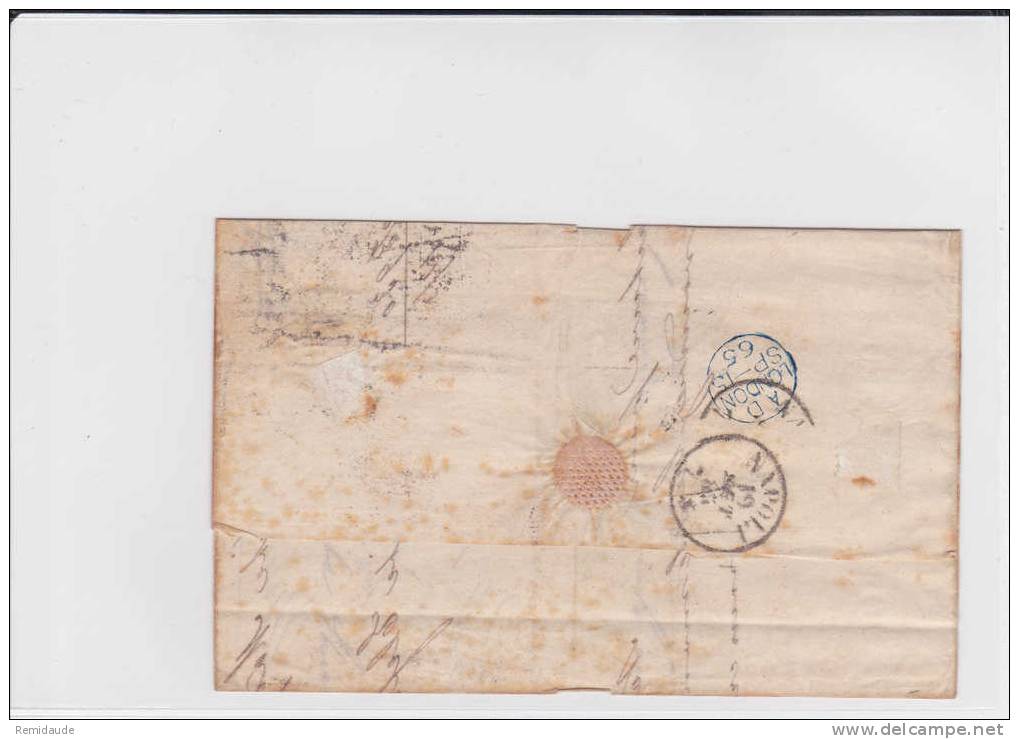 GRANDE BRETAGNE - 1865 - YVERT N°31 (COTE=120 EUROS) SUR LETTRE DE MANCHESTER POUR NAPLES (ITALIE) - Lettres & Documents