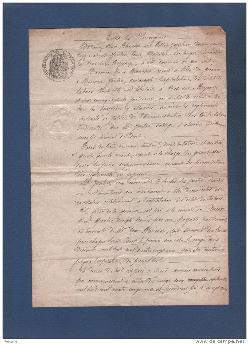 01 AIN - ACTE DATE DE 1891 - BOURG - CEYZERIAT - GERANCE DE DEBIT DE TABACS A PRAS ? SUR REYSSOUZE ( REYSOUZE ) - Manuscrits