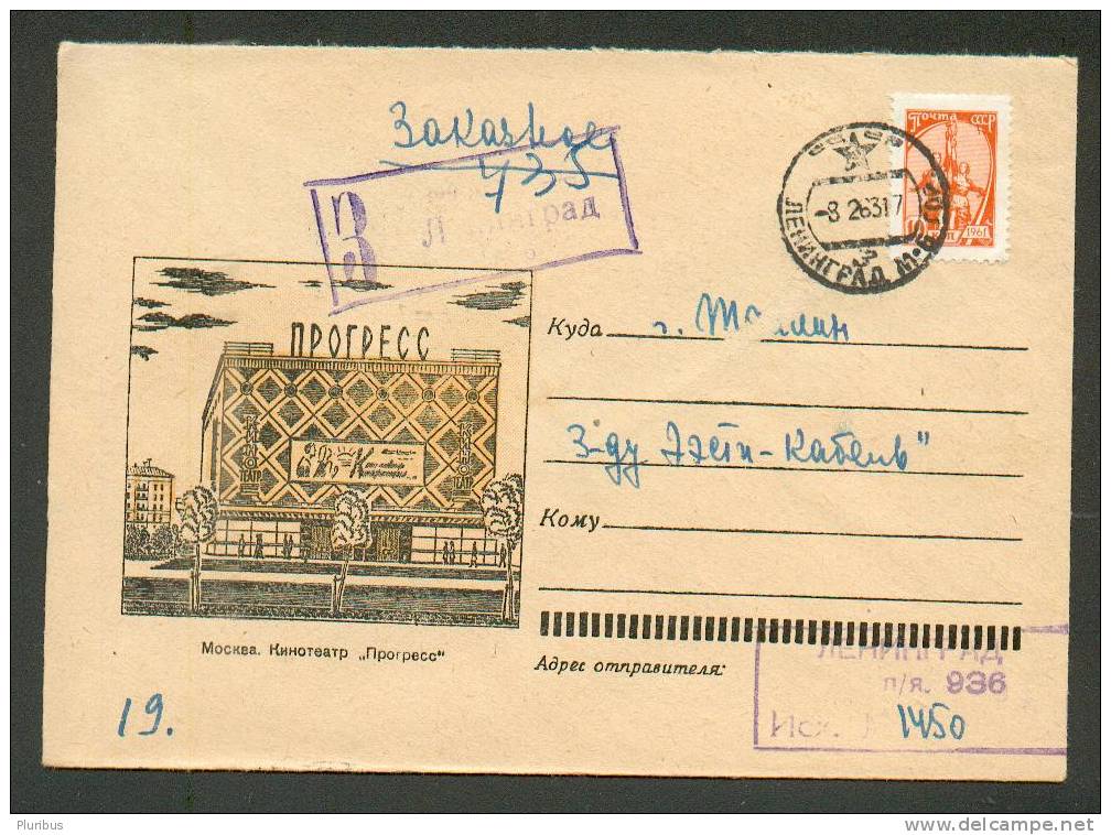 USSR,   MOSCOW CINEMA MOVIE THEATRE PROGRESS ,  1962,  COVER USED 1963 REGISTERED LENINGRAD - Covers & Documents