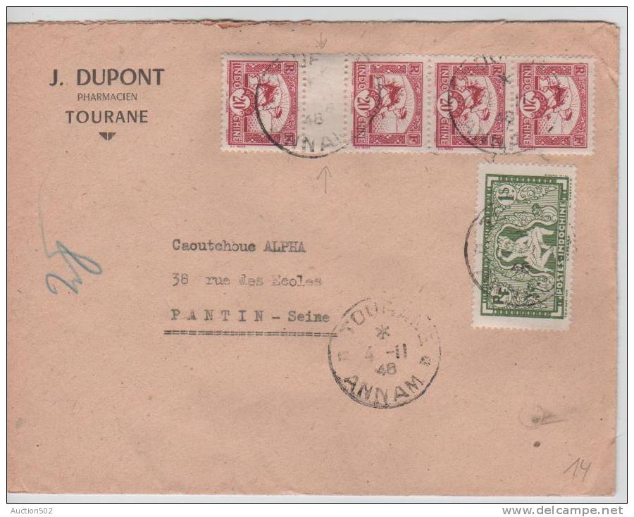 Lettre Avion De J.Dupont Pharmacien Tourane Annan 1946 V.Pantin France 237 - Andere & Zonder Classificatie