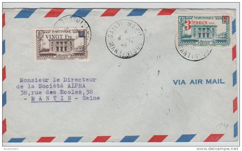 Lettre Avion Sainte Marie Martinique 1946 V.Pantin France 251 - Covers & Documents