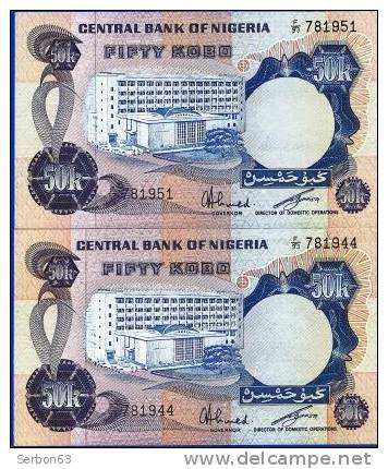 MONNAIE 2 BILLETS DE FIFTY KOBO NEUFS AFRIQUE SEPTENTRIONALE NIGERIA N° F 93 - 781944 ET N° F 93 - 781951 DEUX SIGNAT - Nigeria