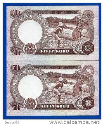 MONNAIE 2 BILLETS DE FIFTY KOBO NEUFS AFRIQUE SEPTENTRIONALE NIGERIA N° F 93 - 781944 ET N° F 93 - 781951 DEUX SIGNAT