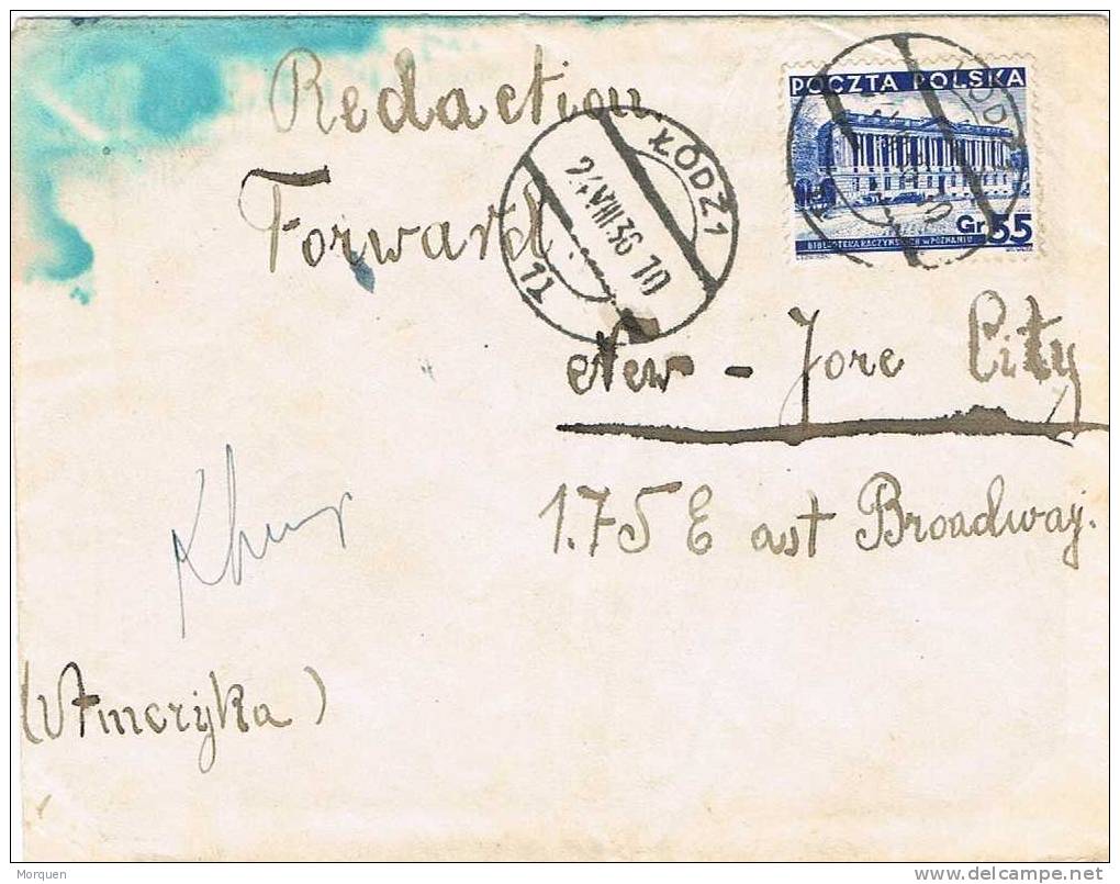 Carta LODZ (Polonia) 1936 A Estados Unidos - Storia Postale