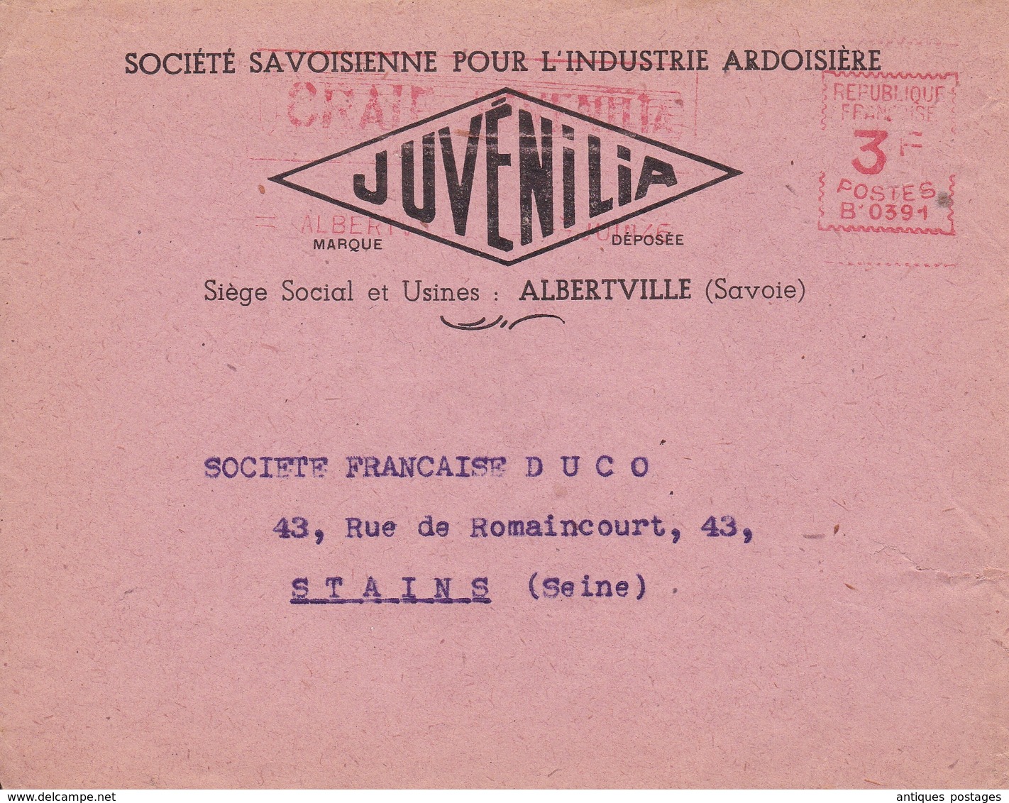 Ardoise Savoie Albertville Juvenilia Société Savoisienne Pour L'Industrie Ardoisière Duco Stains - Lettres & Documents