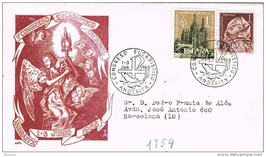 Carta Certificada ANDRAITX (Baleares) 1962. Congreso Eucaristico - Cartas & Documentos