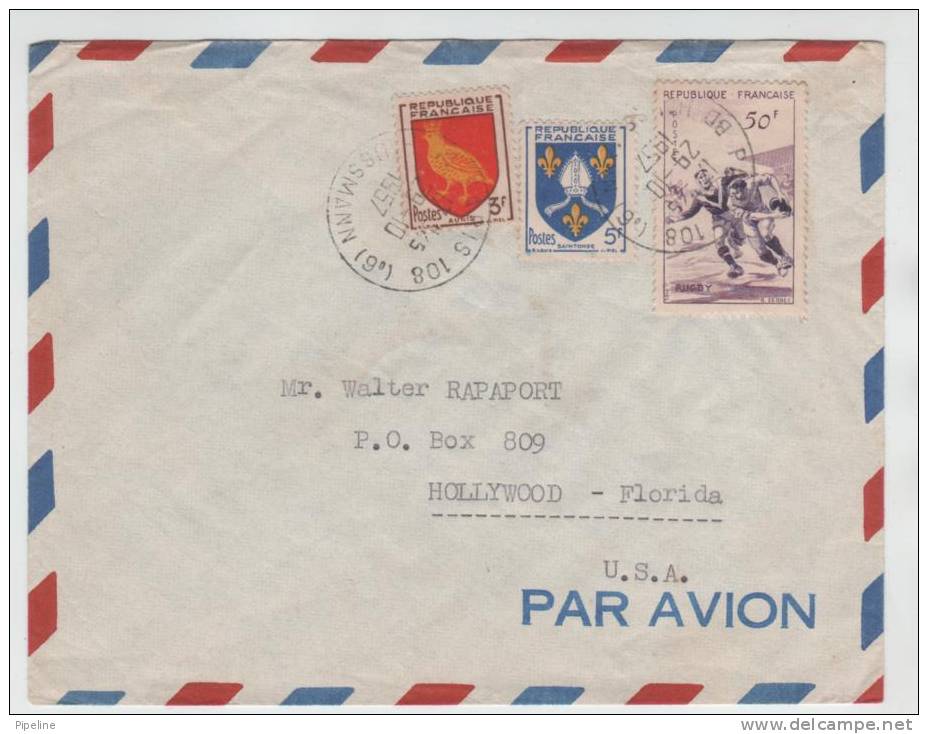 France Air Mail Cover Sent To USA Paris 29-10-1957 - 1927-1959 Covers & Documents