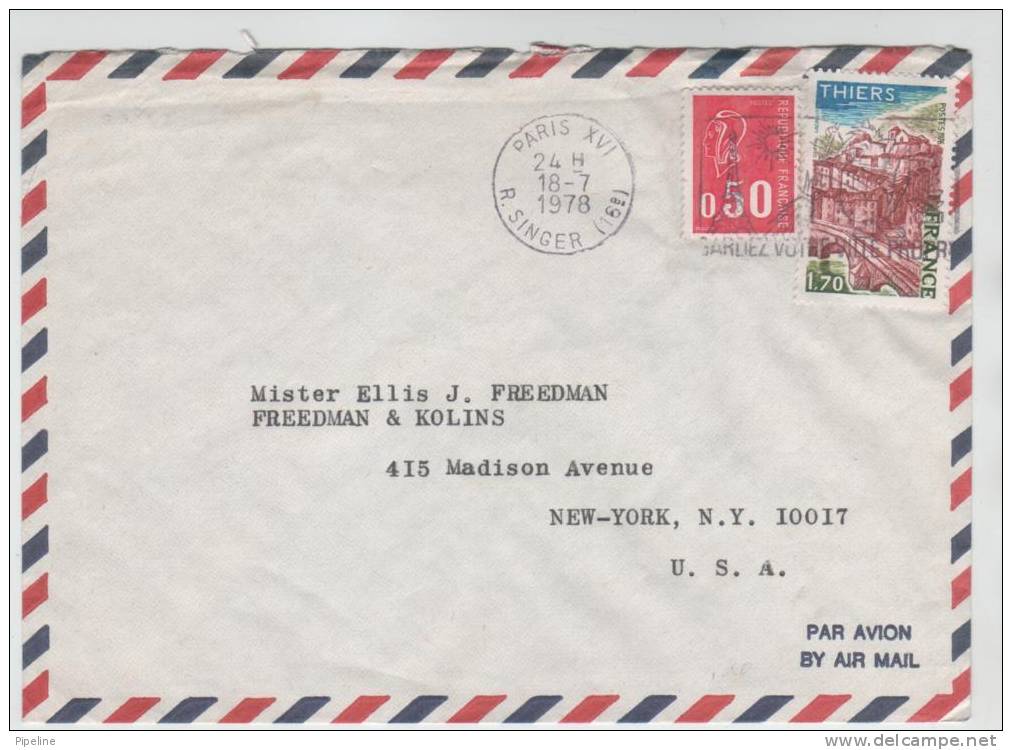 France Air Mail Cover Sent To USA Paris 18-7-1978 - 1960-.... Lettres & Documents