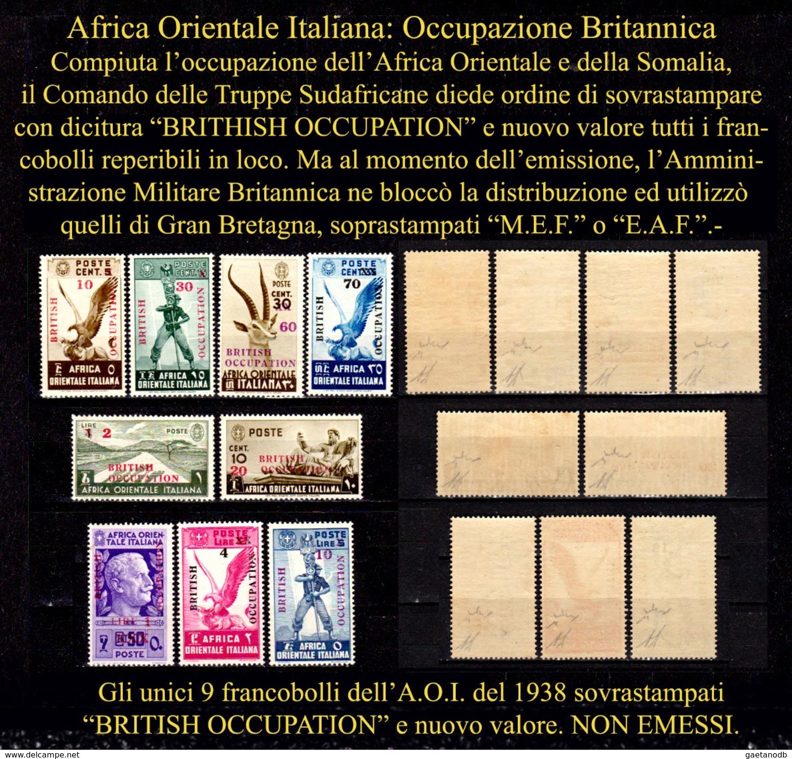 Italia-F00170 (1941 - A.O.I:- Occ. Britannica - NON EMESSI - (++) MNH - Tutti Firmati Alberto Diena E G. Chiavarello. - Africa Orientale
