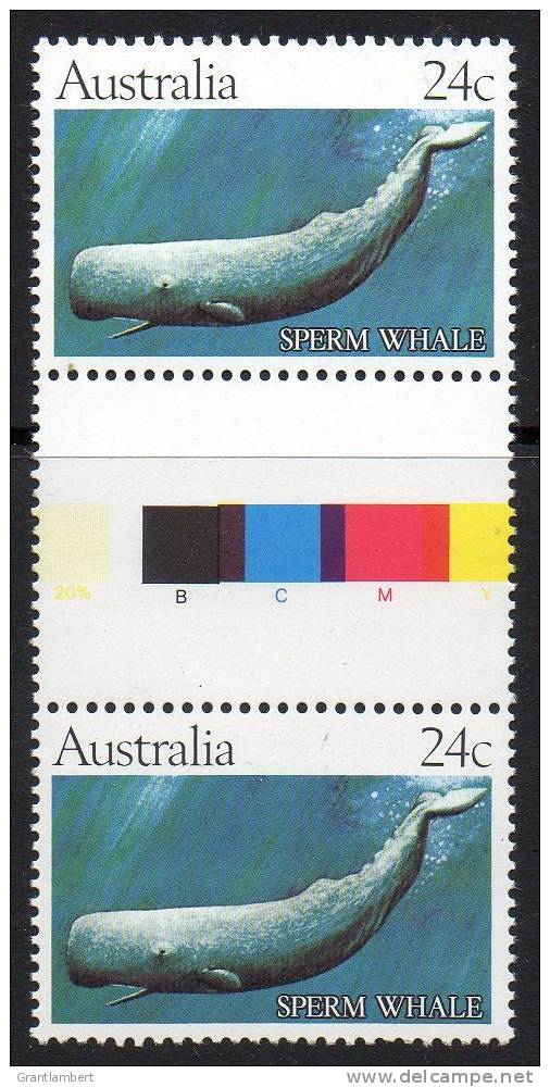 Australia 1982 Whales 24c Sperm Whale Gutter Pair MNH  SG 838 - - Mint Stamps