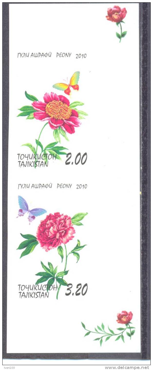 2010. Tajikistan, Flowers, Pioniers, 2v In Strip IMPERFORATED, Mint/** - Tadjikistan