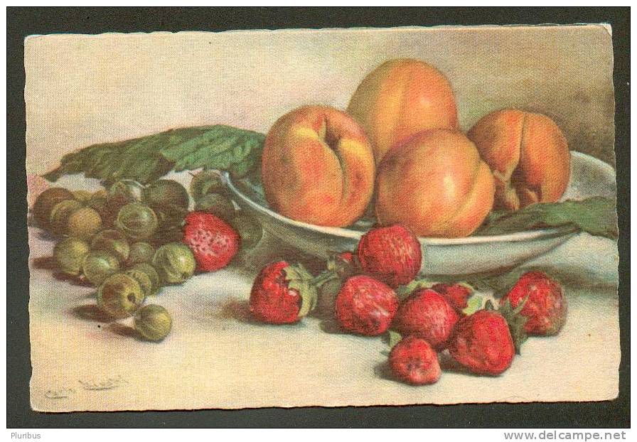 CARLO CHIOSTRI,   PEACH,  STRAWBERRY, GOOSEBERRY,  OLD  POSTCARD - Chiostri, Carlo