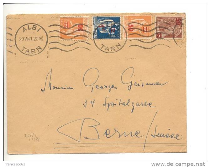 1044$$$ 1941 Francia France 4 Stamps Cover To Suisse - Storia Postale