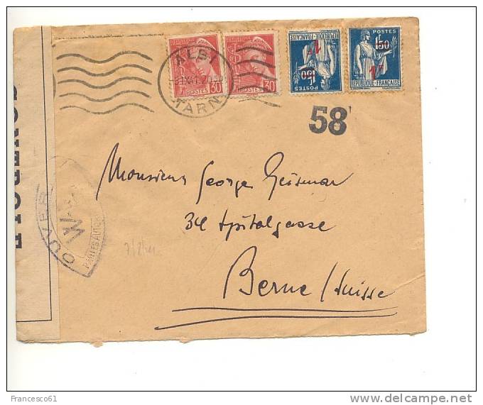 1046$$$ 1941 Francia France 4 Stamps Cover To Suisse Censura Militare - Storia Postale