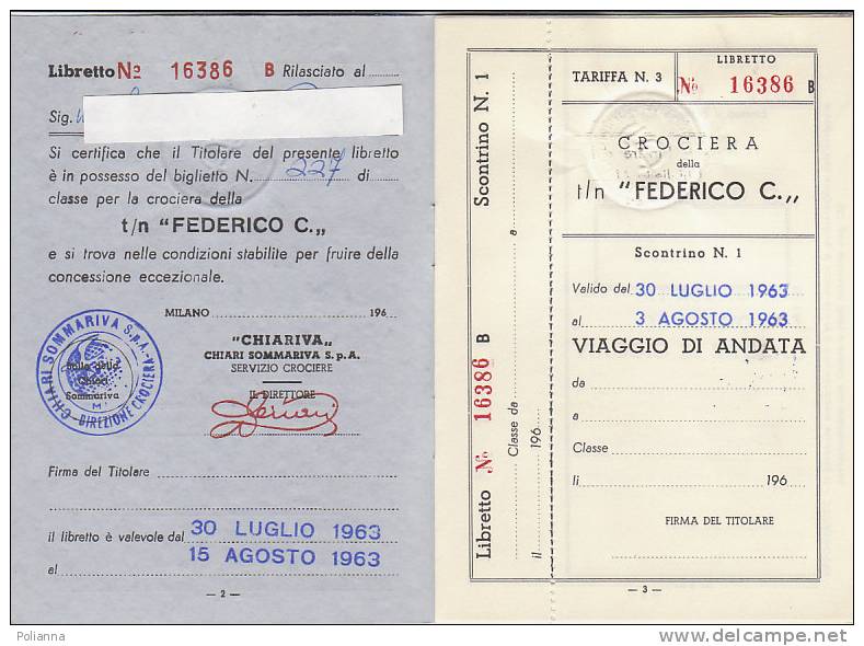 PO6304A# LIBRETTO FERROVIE DELLO STATO - NAVE CROCIERA FEDERICO C. - CHIARI SOMMARIVA  1963 - Europe