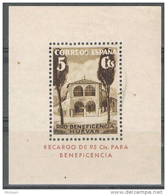 Recargo 95 Cts Beneficencia, Hojita HUEVAR (Sevilla) 5 Cts * - Viñetas De La Guerra Civil