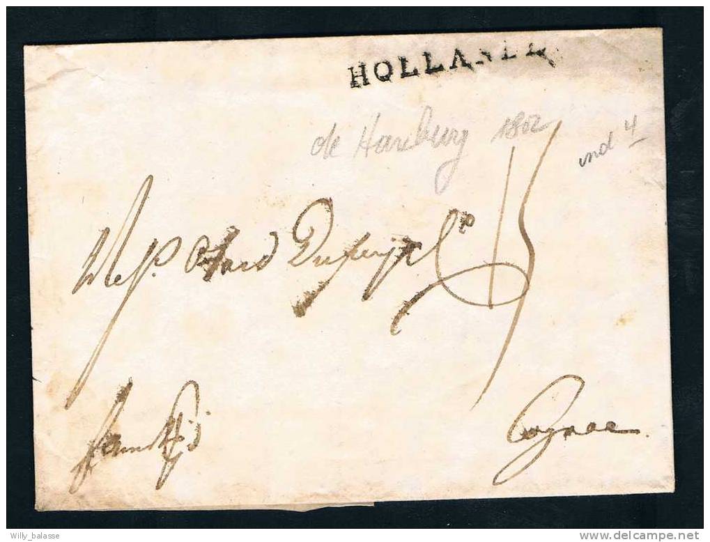 Belgique 1802 Précurseur Lettre Datée De HAMBURG Avec Marque "HOLLANDE" Pour Cognac. - 1794-1814 (French Period)