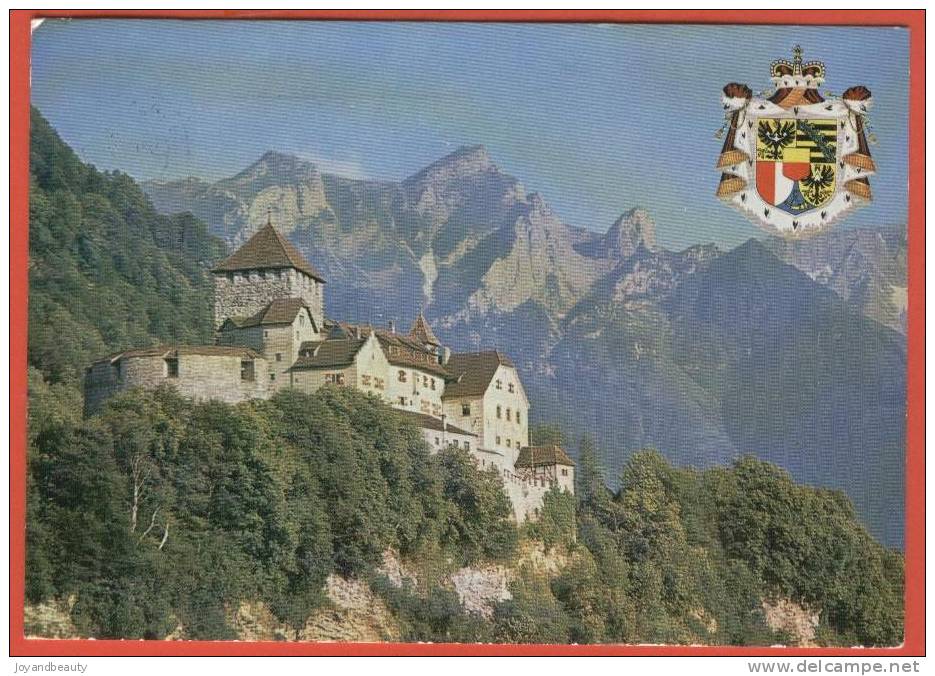 E432, Schloss Vaduz , Staatswappen , Château De Vaduz , Armoiries De L'Etat , Circulée 1968 - Liechtenstein