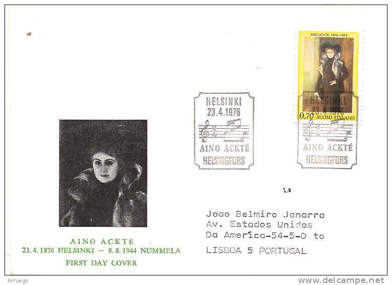 FINLAND. FDC 100th ANNIV. AINO ACKTE. OPERA, MUSIC. 1976 - FDC