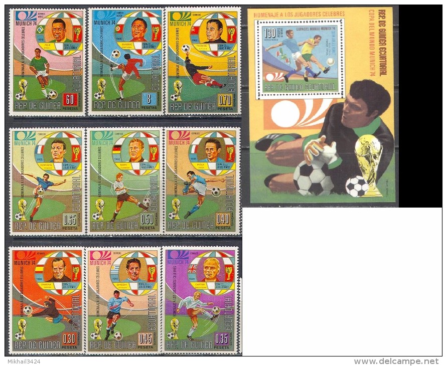 2072 ✅ Football Soccer FIFA WM Cup 1973 Guinea Equatorial 9v+S/s Set MNH ** Imperf Imp 11ME - 1974 – Germania Ovest