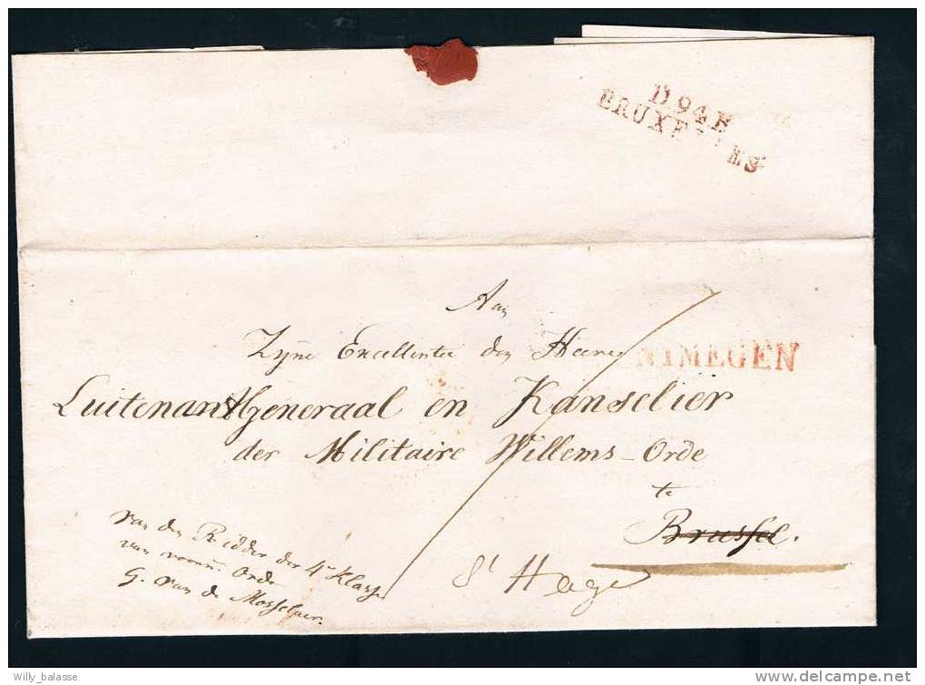 Belgique Précurseur 1824 Lettre Avec Marque NIMEGEN Datée De Lemalt Pour Brussel + Marque "D94B/BRUXELLES" Et Réexpédié - 1815-1830 (Période Hollandaise)