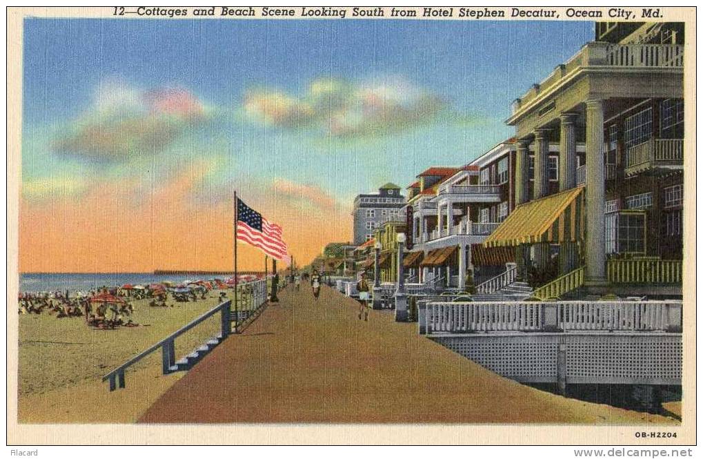 14203    Stati  Uniti,  Ocean City,  Md.,  Cottages And Beach  Scene Looking South From Hotel Stephen Decatur,  NV - Ocean City