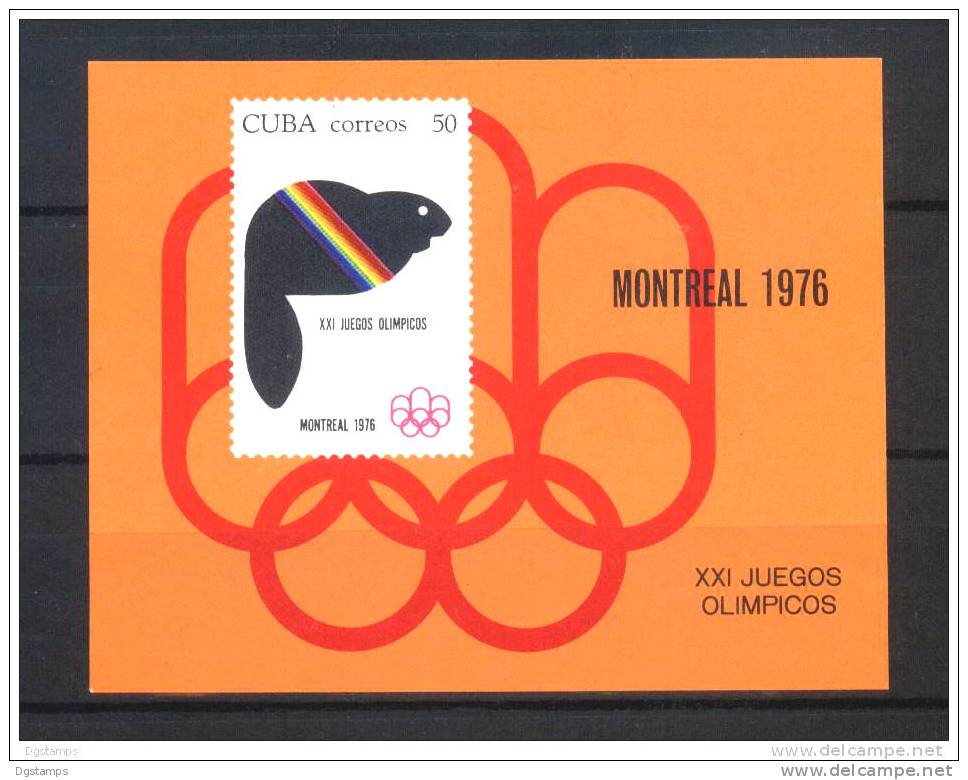 Cuba 1976 BF46 ** XXI Juegos Olímpicos: Emblema, Anillos Olímpicos, Castor Estilizado. Ver Scan. - Ete 1976: Montréal